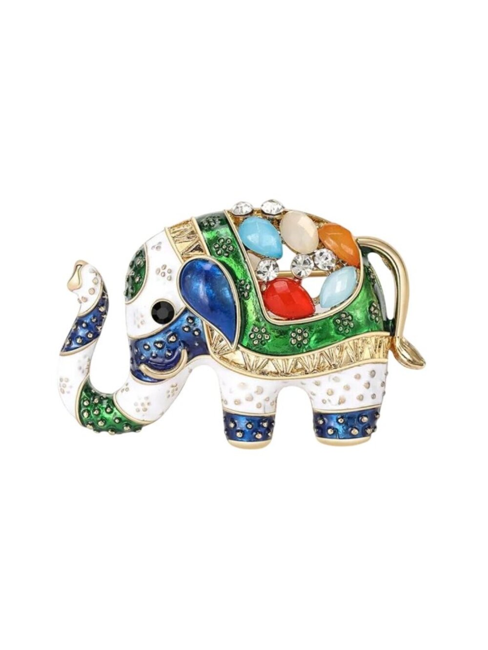 Blue Enamel & Jewel Elephant Brooch Gold Tone